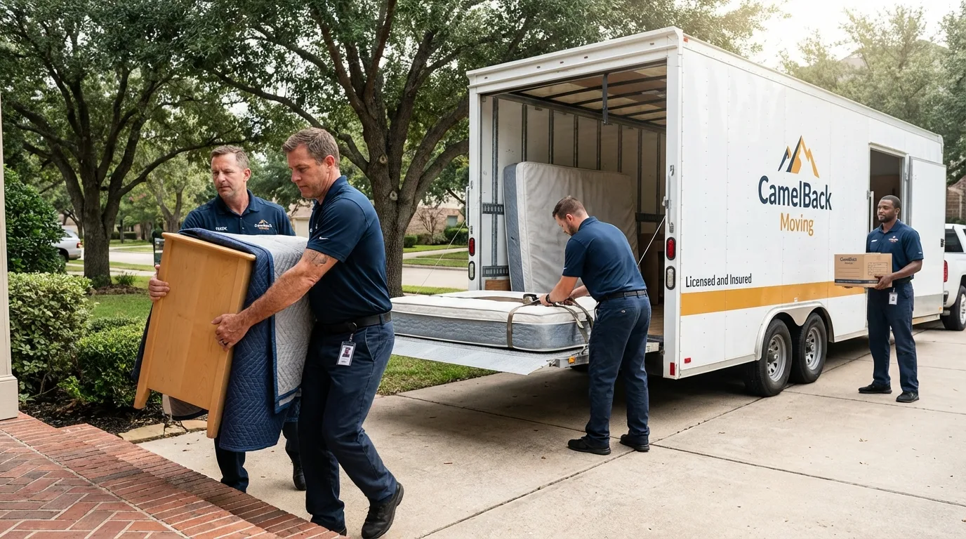 Crew loading residential truck for cross-state move from Hutchinson, KS
